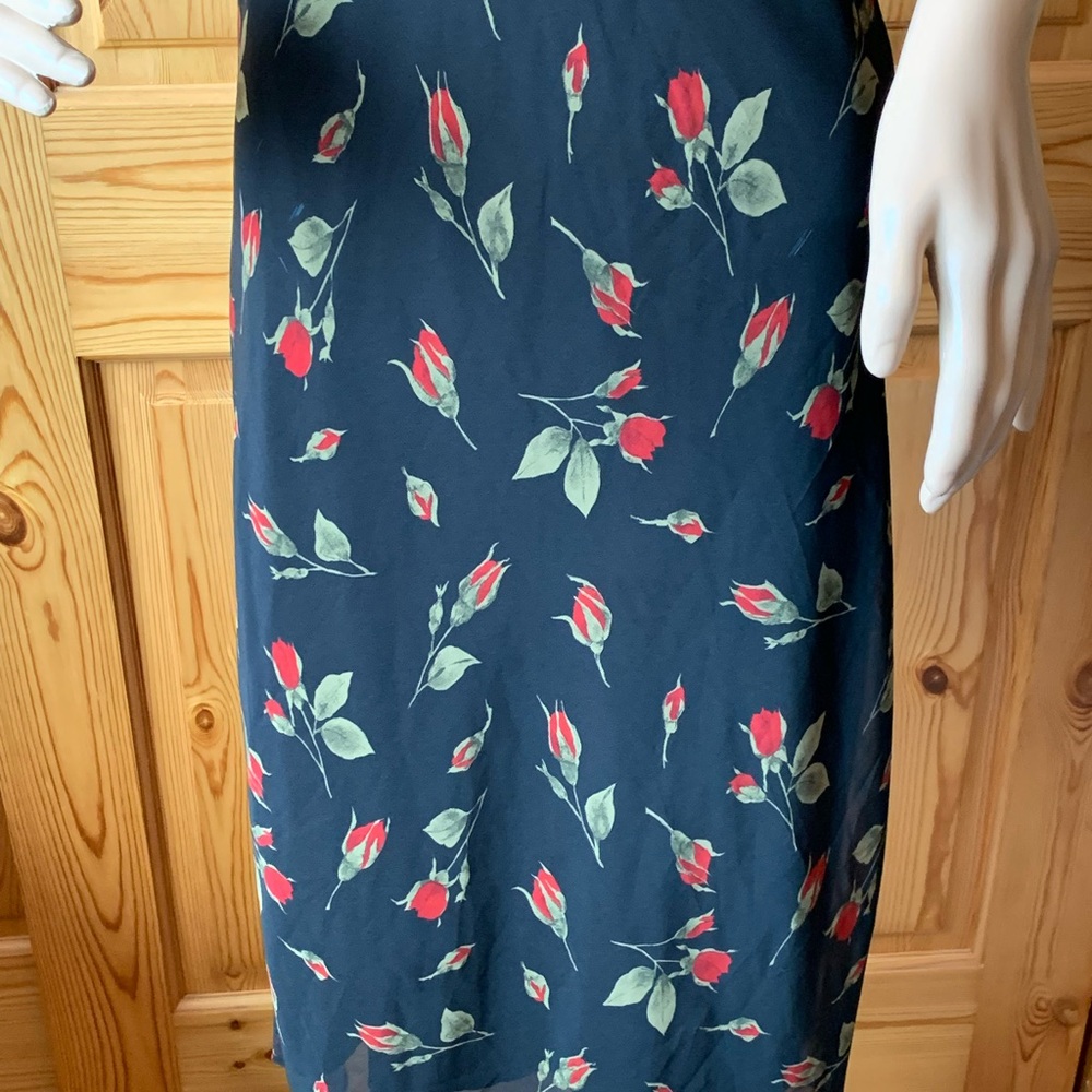 Vintage 90s Y2k Fredericks of Hollywood Black Red Midi Dress Roses Size 6 Floral - Picture 7 of 16